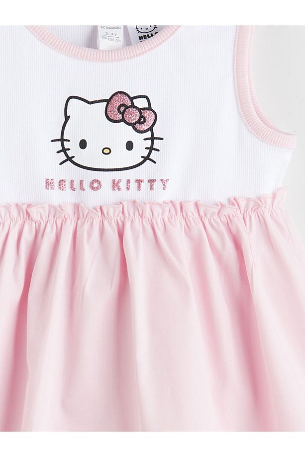 Ekru Hello Kitty Baskılı Kız Çocuk Elbise - 3