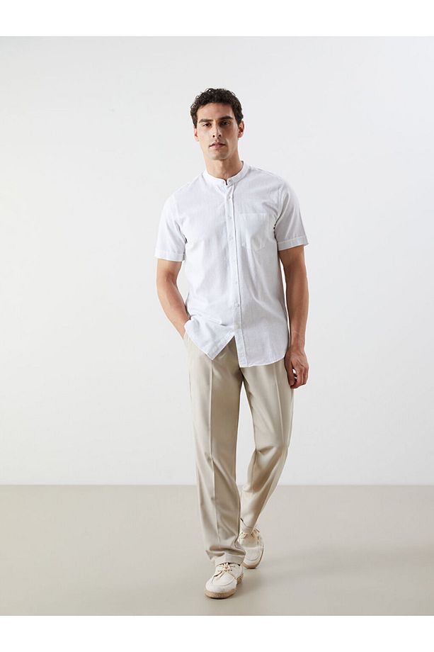 Siyah Regular Fit Kısa Kollu Keten Karışımlı Erkek Gömlek - 2