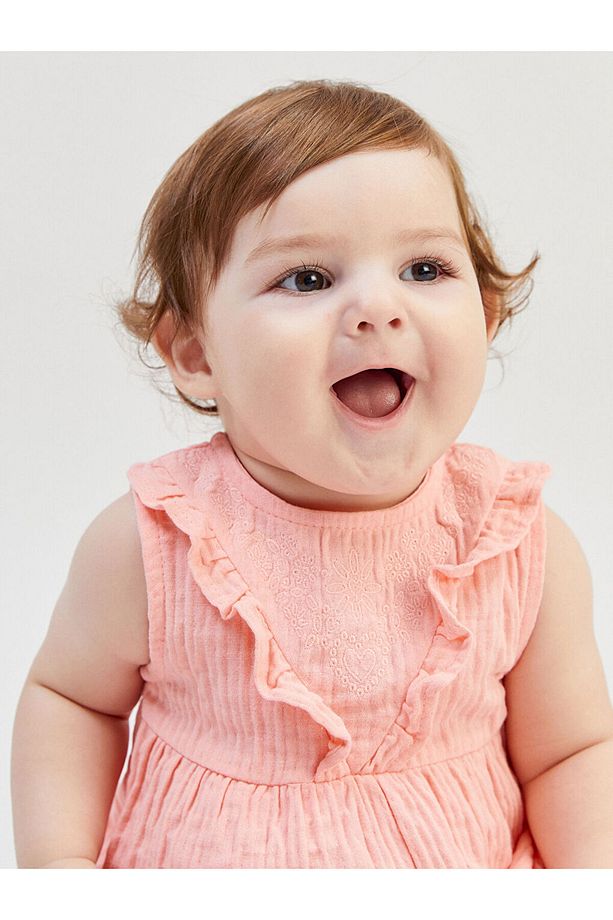 Pembe Bisiklet Yaka Basic Kız Bebek Elbise - 2