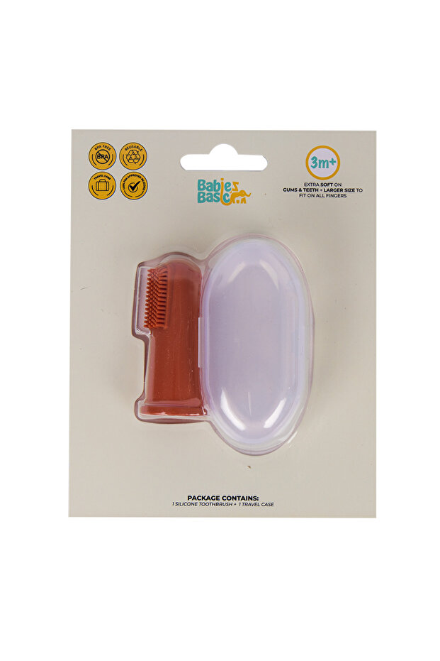 BabiesBasic Toothbrush with Travel Case for Babies - Tan Silicone Toothbrush - 1