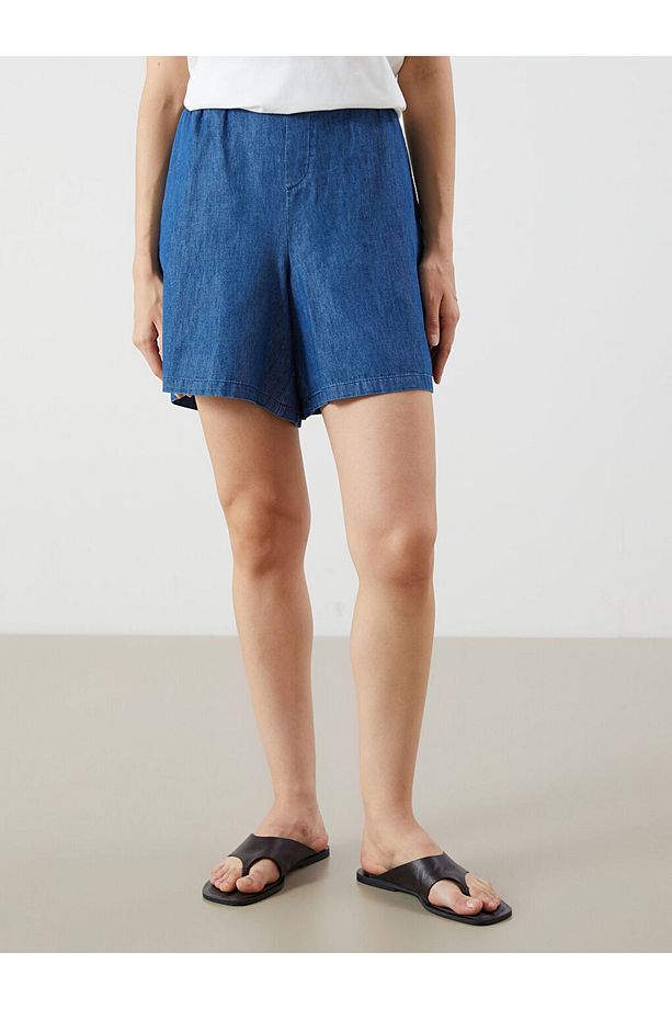Indigo Beli Lastikli Kadın Jean Şort - 2