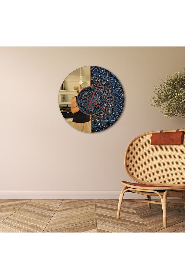 Lüks Mandala Aynalı Duvar Saati – El Yapımı Ahşap Parlak Gold Pleksi, Modern Boho Dekor (Çap: 52 cm) - 4