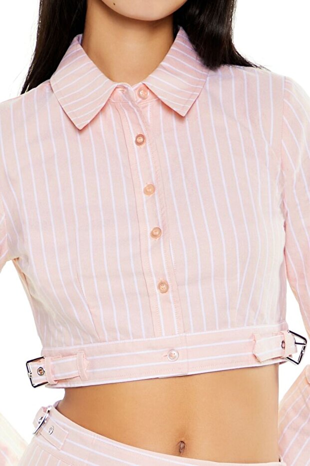 Çizgili Crop Gömlek - 3