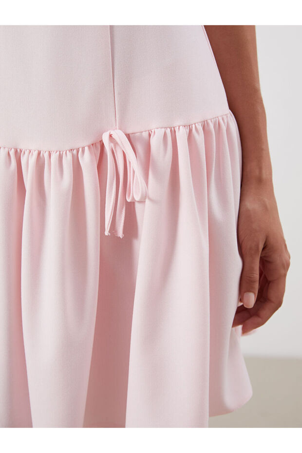 Pembe Bisiklet Yaka A Kesim Poplin Mini Elbise - 3