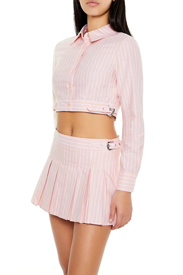 Çizgili Crop Gömlek - 4