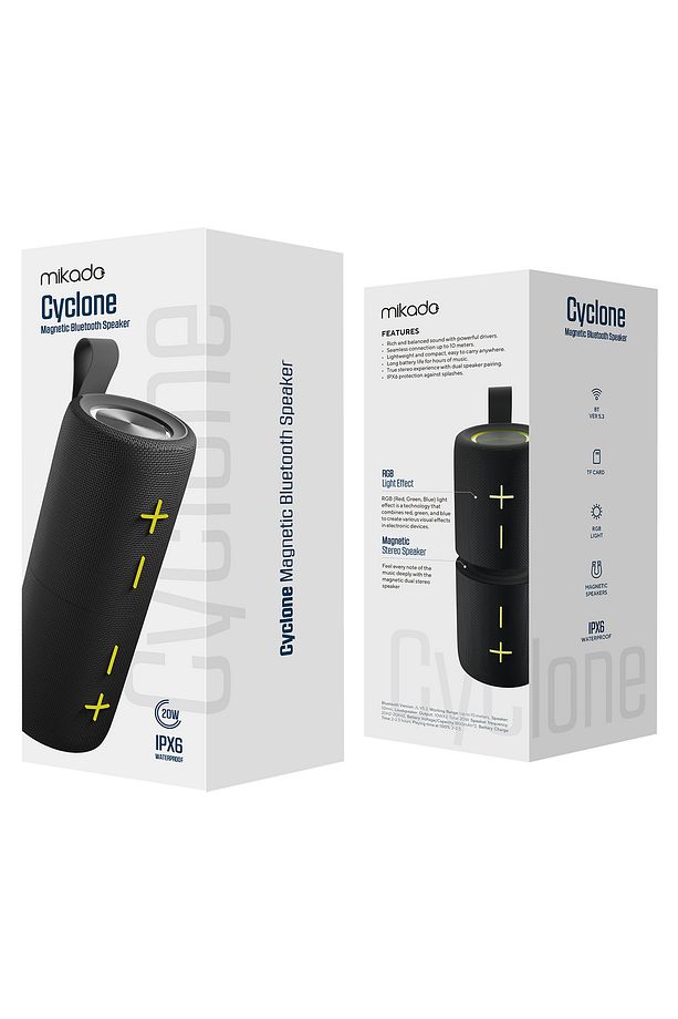MD-51BT Cyclone Siyah 20W(10Wx2) TWS Mıknatıslı Ayrılabilir Çift Bluetooth Hoparlör - 5