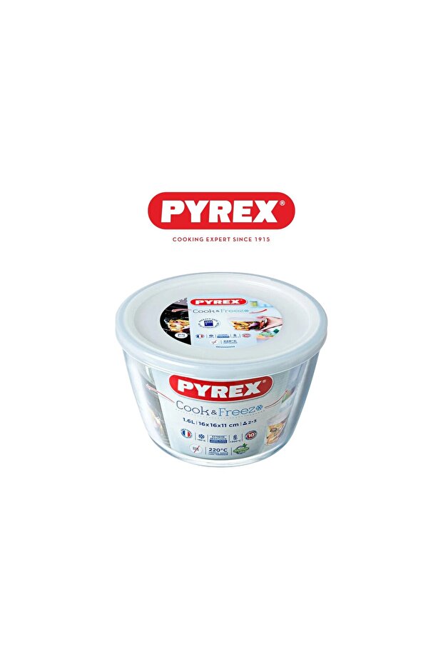 Pyrex Cook & Freeze Round Dish with Plastic Lid 1.6L – Glass Bakeware