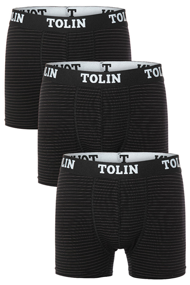 Men's 3-Piece Cotton Lycra Black Striped Boxer Set 4147-08