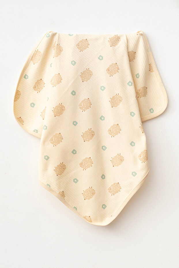 Lamb Beige Natural Cotton 80X90 cm Single Layer Baby Blanket İrm96