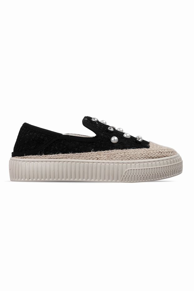 Plane Women's Beaded and Stone Casual Shoes-Black