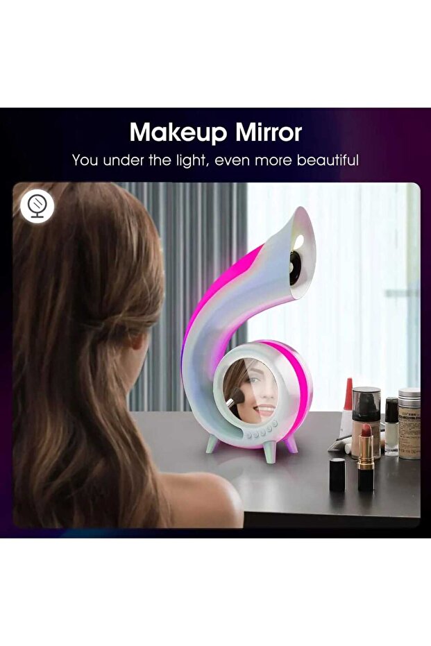 6 in 1 Lamp with Bluetooth Speaker, Clock, Alarm Clock, Makeup Mirror, Desk Lamp with 256 RGB Lighting Modes - 3