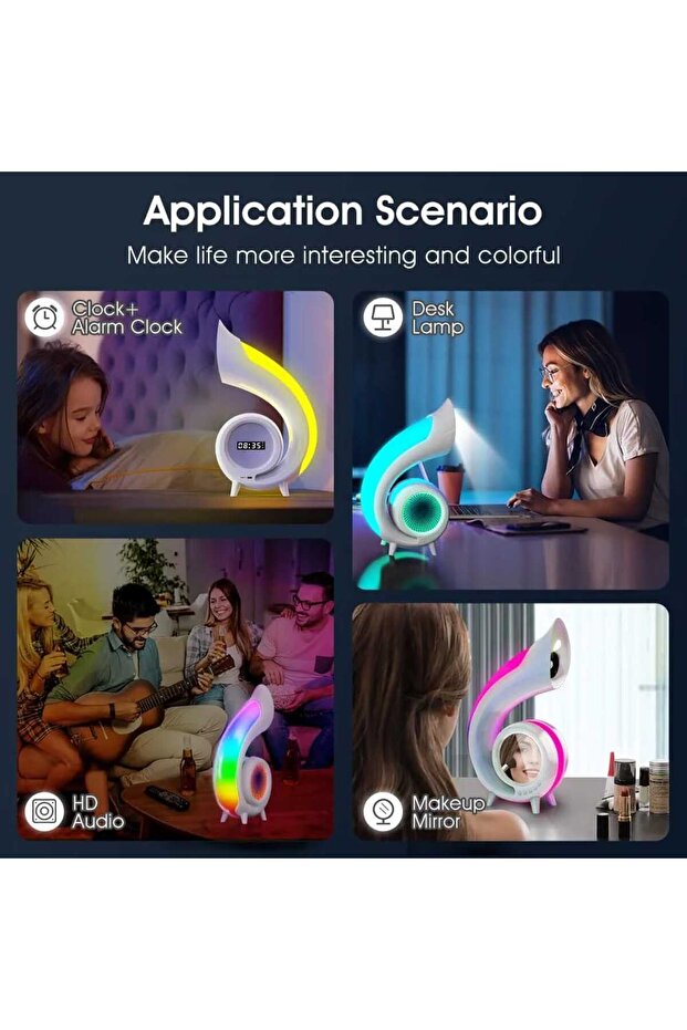 6 in 1 Lamp with Bluetooth Speaker, Clock, Alarm Clock, Makeup Mirror, Desk Lamp with 256 RGB Lighting Modes - 4
