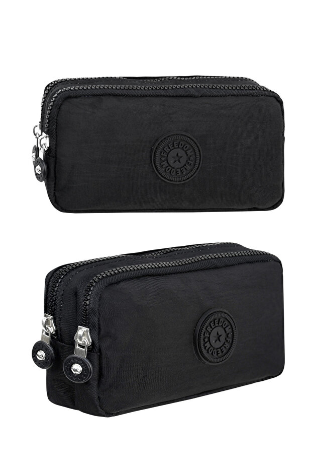 Crinkle Fabric Double Compartment Pencil Holder Pencil Case