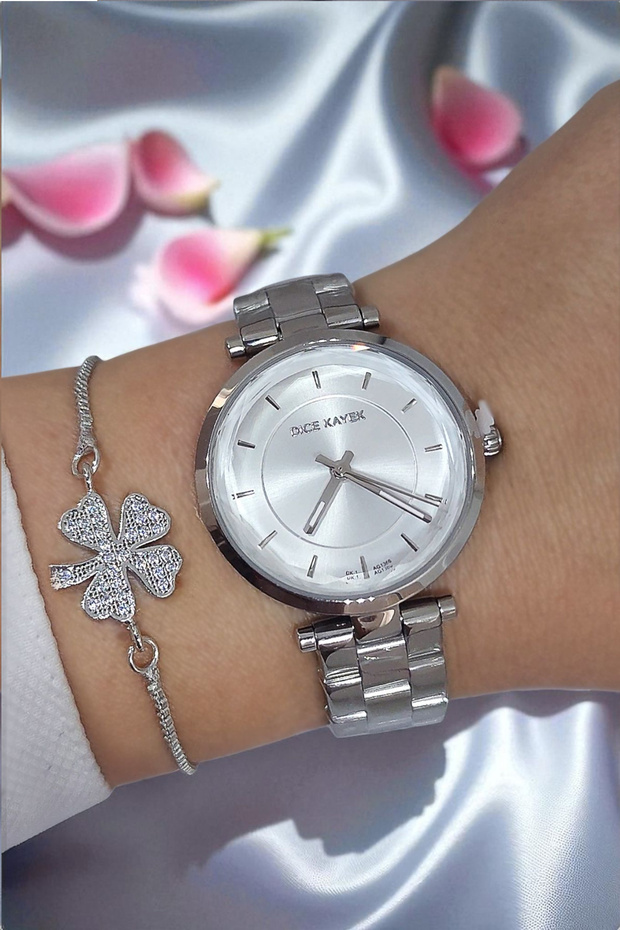 5 Atm Waterproof Metallic Dial Steel Elegant Women's Wrist Watch with Rhinestone Bracelet Gift