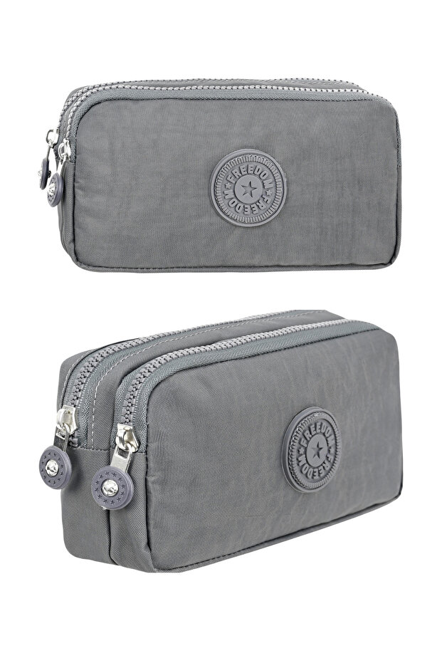 Crinkle Fabric Double Compartment Pencil Holder Pencil Case