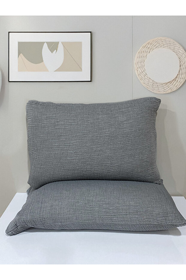 Hb&Victory 100% Cotton 4 Layer Muslin Pillowcase 2 Pieces Gray Color 50X70 Cm.