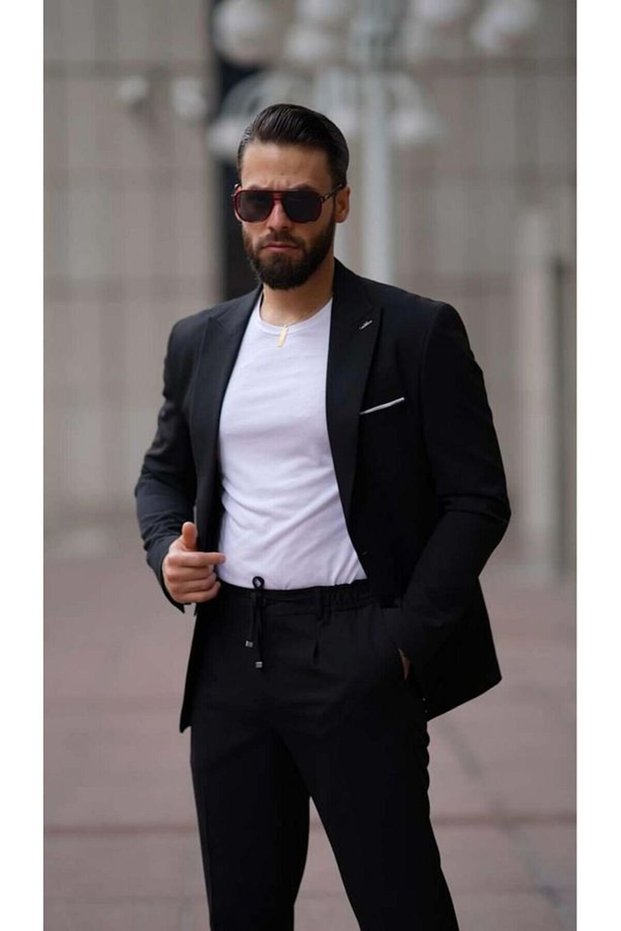 Suit Black Sports Drawstring - Slim Fı