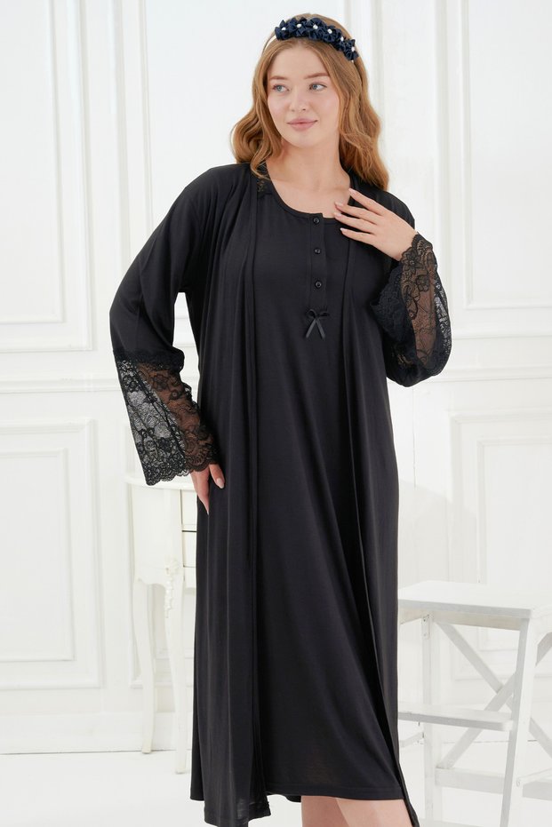 2-Piece Maternity Nightgown Set with Lace and Morning Dress