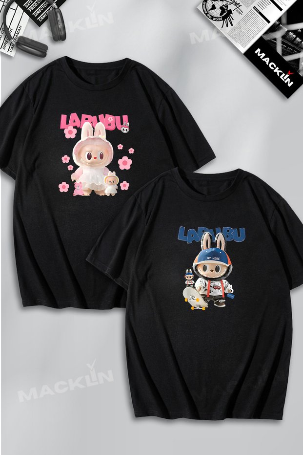 Unisex Skateboard and Flower Printed Lover Couple Combination Design Oversized T-Shirt 2-Pack