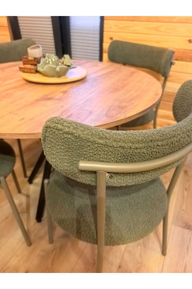4 Kişilik Modern 105 cm Yuvarlak Masa ve 4 Teddy Sandalyeli Mutfak Takımı Balkon Takımı Salon Takımı - 2