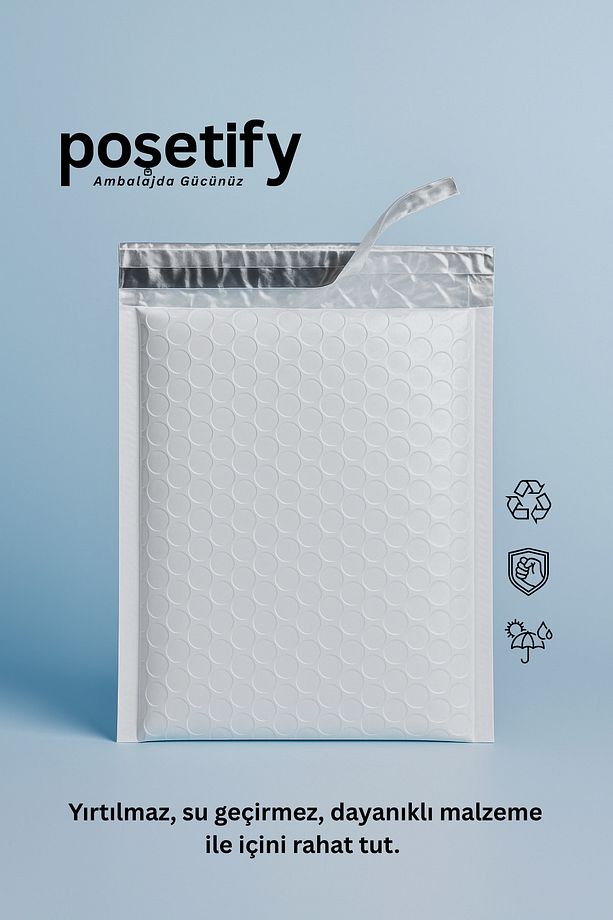 Balonlu Beyaz Kargo Poşeti 35x45+5 cm | 140 gr Bantlı Patpatlı Kargo Poşeti | 10’li E-Ticaret Poşeti - 3