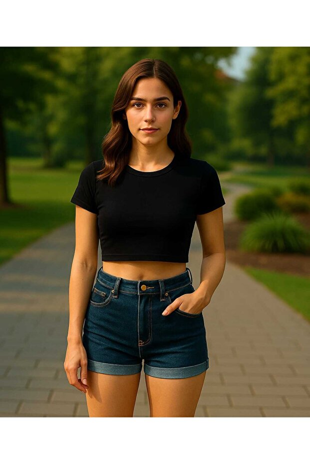 Siyah Kadın Crop - 1