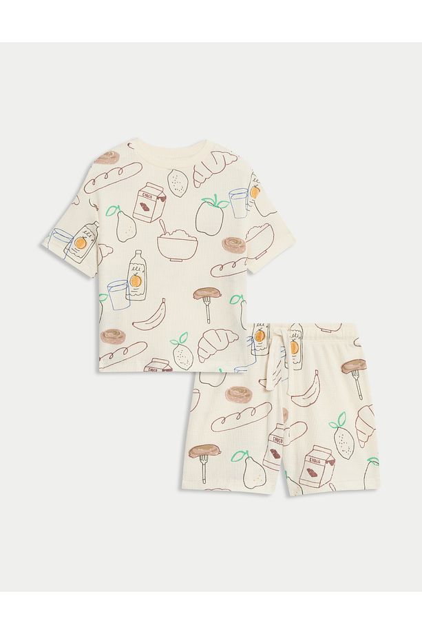 Pamuk Karışımlı Waffle Kumaş Kahvaltı Temalı Pijama (1-16 Yaş) - 2