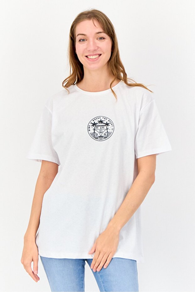 Ole x Women Crew Neck Short Sleeves Graphic Print T-Shirt, White