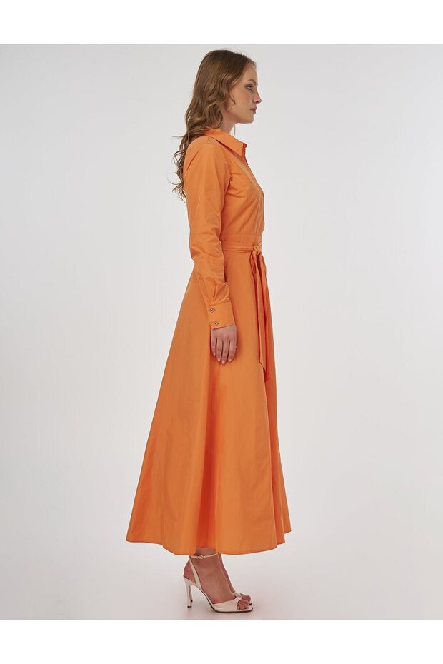 Aplikeli Tafta Elbise Şeftali - 5