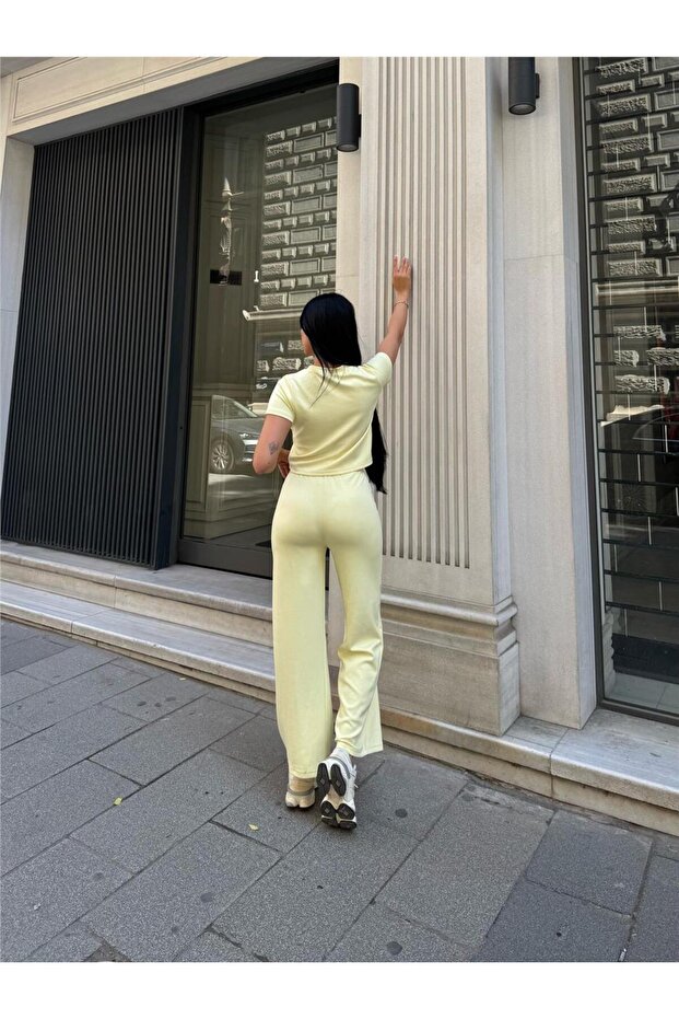 Yellow Modal Texture Elastane Palazzo Suit - 2