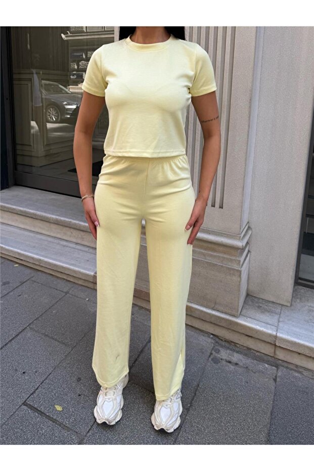 Yellow Modal Texture Elastane Palazzo Suit - 1