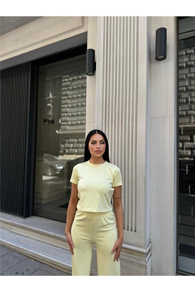 Yellow Modal Texture Elastane Palazzo Suit - 6