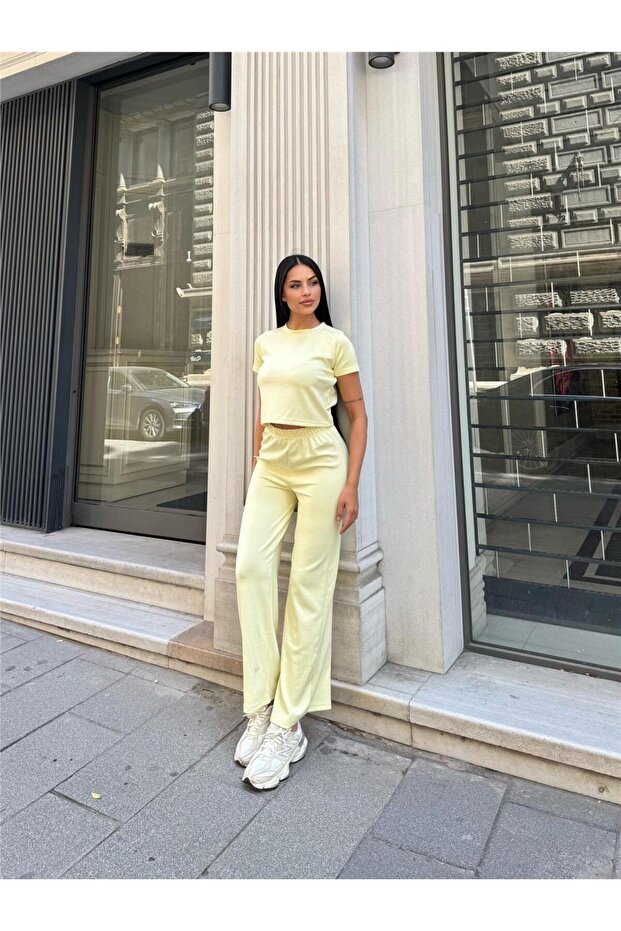 Yellow Modal Texture Elastane Palazzo Suit - 5