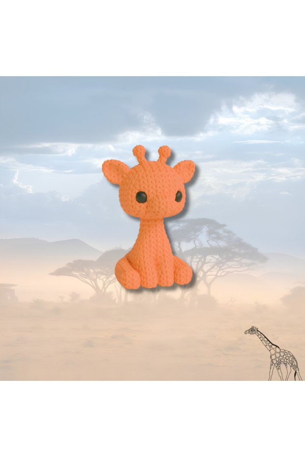 Giraffe Keychain – Orange Colored Knitted Patterned Hard Figure | Cute Amigurumi Style Bag Ornament