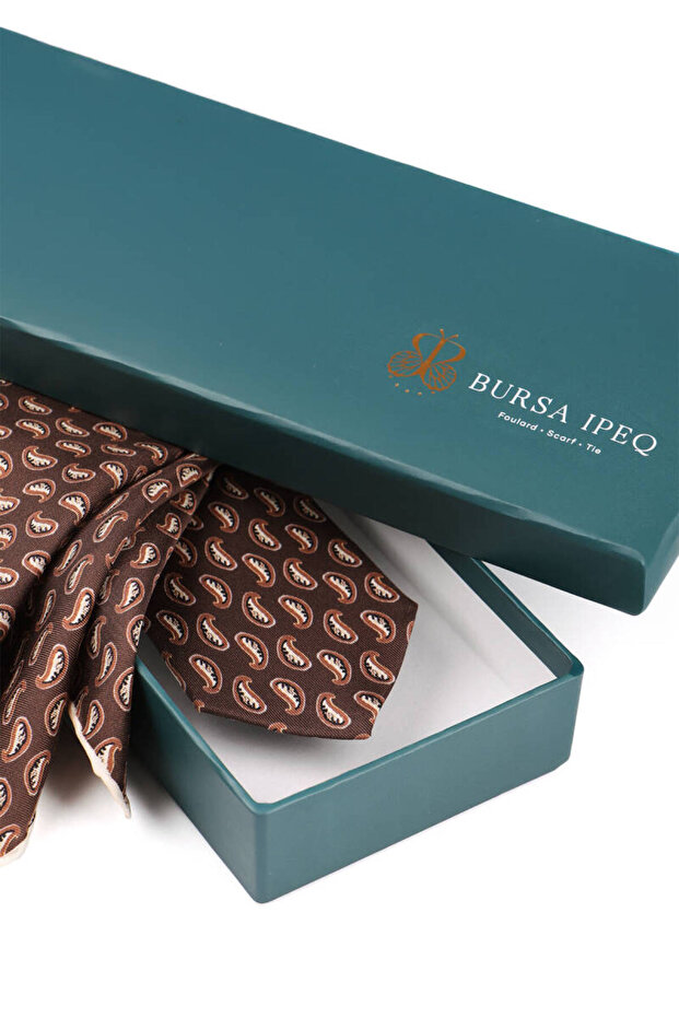 مجموعة ربطة عنق حريرية منقوشة باللون البني - 3