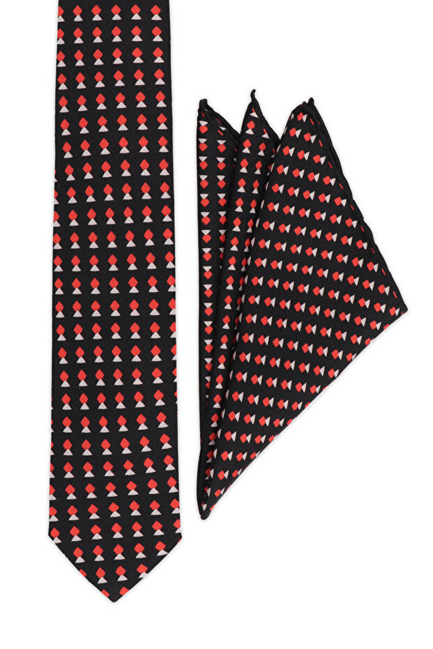 Black Patterned Silk Tie Set - 1