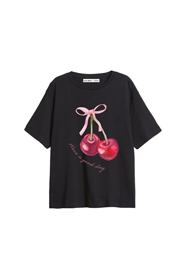 Have a Good Day Printed Relaxed Fit Black Women's Tshirt