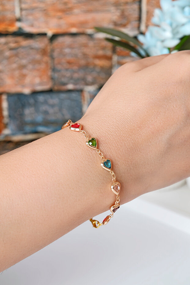 Women's Colorful Stone Heart Bracelet