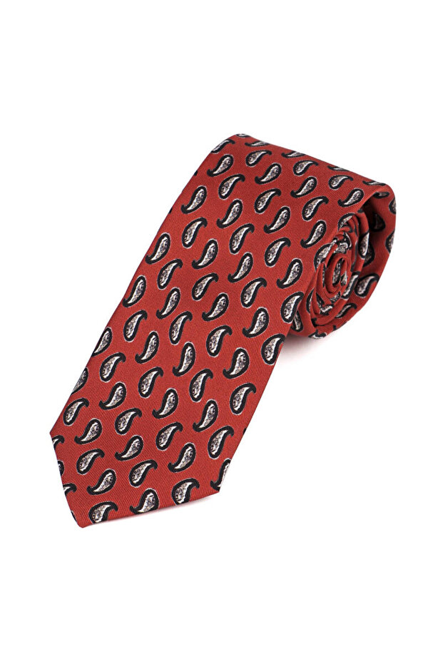 مجموعة ربطة عنق حريرية منقوشة باللون العنابي - 2