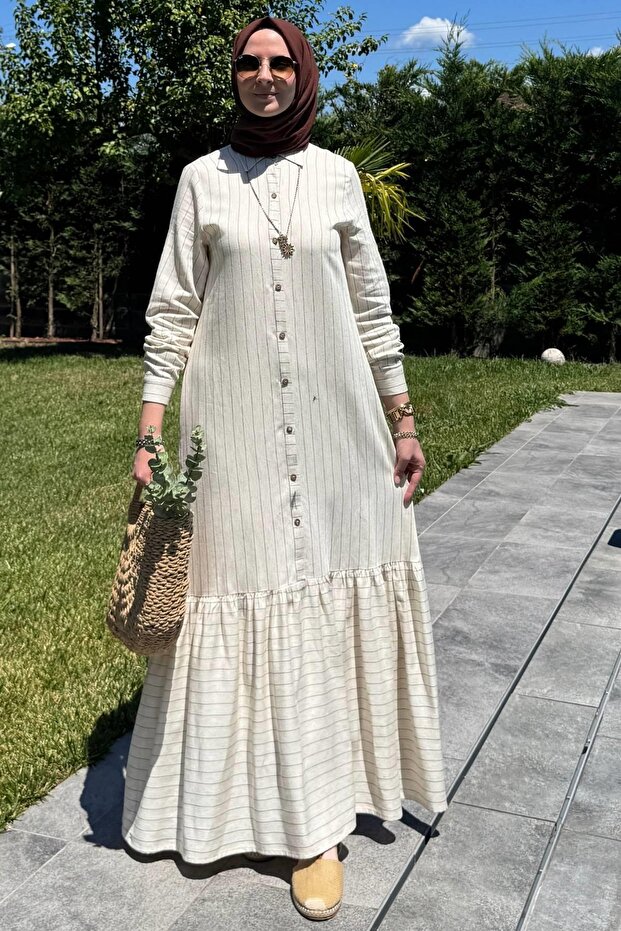 Süreyya Striped Shirt Dress Brown