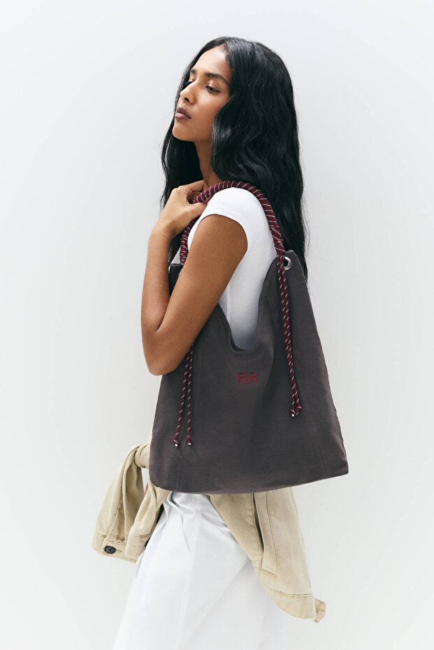 Halatlı kanvas shopper çanta - 1