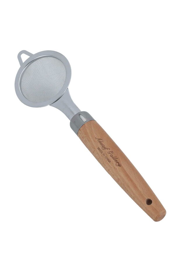 Food Strainer Steel with Wooden Handle, Al Saif Gallery, 23×6 cm - Silver