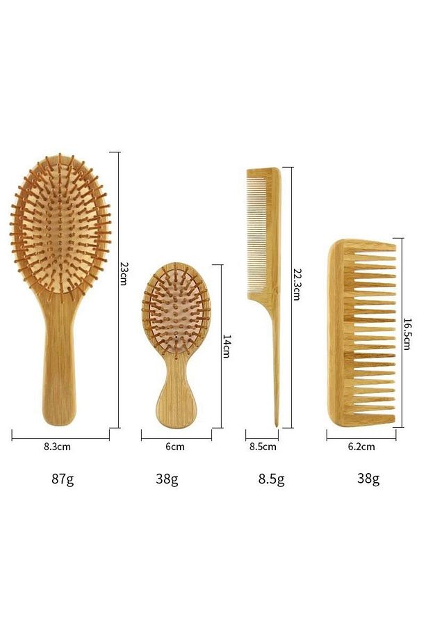 4 Adet Bambu Fırça Tarak Seti %100 Bambu Set - 4