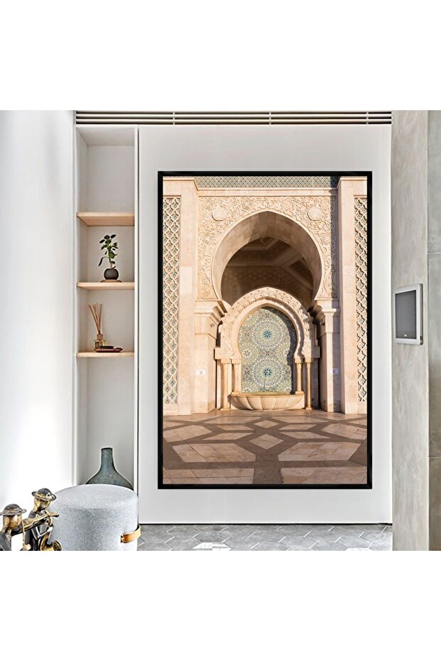 لوحة قماشية بتصميم مسجد مع برواز أسود مجوف