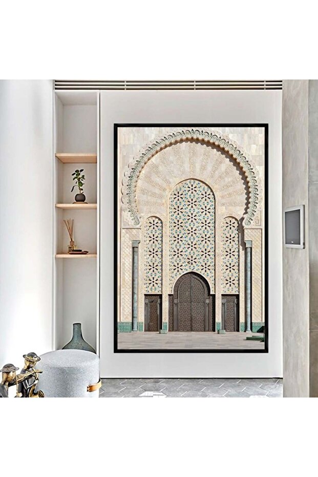 لوحة قماشية بتصميم مسجد مع برواز أسود مجوف