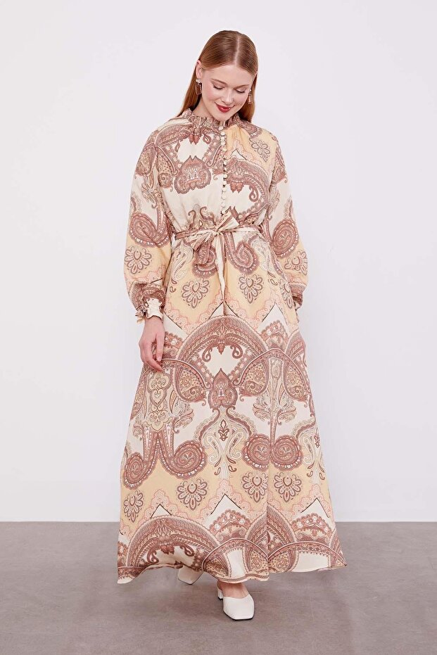 فستان منقوش - فرو المنك - 2