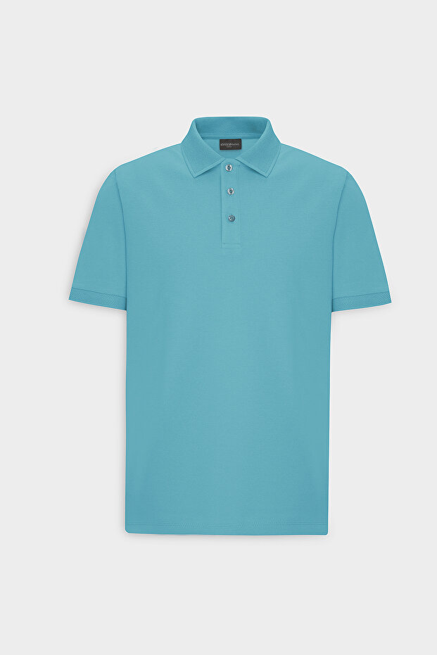 Erkek Petrol %100 Pamuk Kıvrılmaz Pike Polo Yaka Slim Fit Dar Kesim Tişört - 10