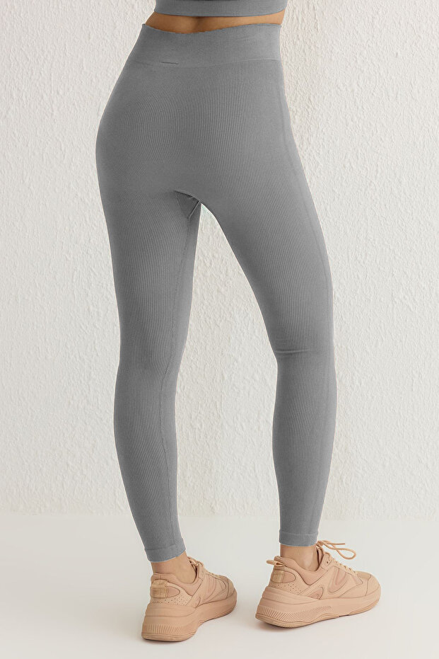 Šedé bezešvé/bezešvé pletené sportovní legíny TWOAW20TA0071 - 4