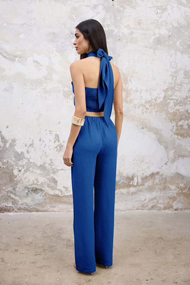 Indigo Keten İçerikli Dokuma Bluz Pantolon Alt-Üst Takım TWOSS25AU00108 - 4