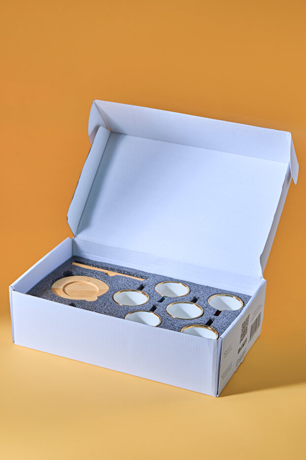 Színes kávéscsésze készlet bambusz tálcával ajándék 6 személyes 90 ml - 8